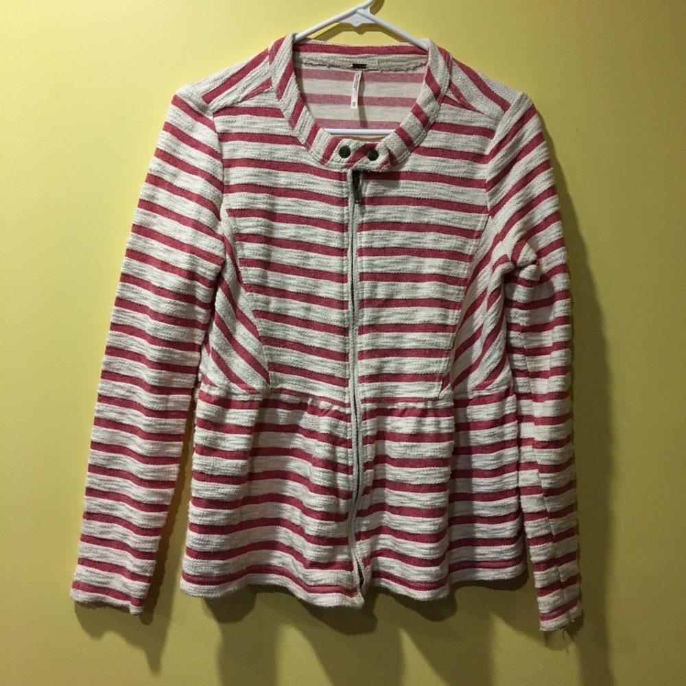 Free People // Striped Peplum Moto Jacket